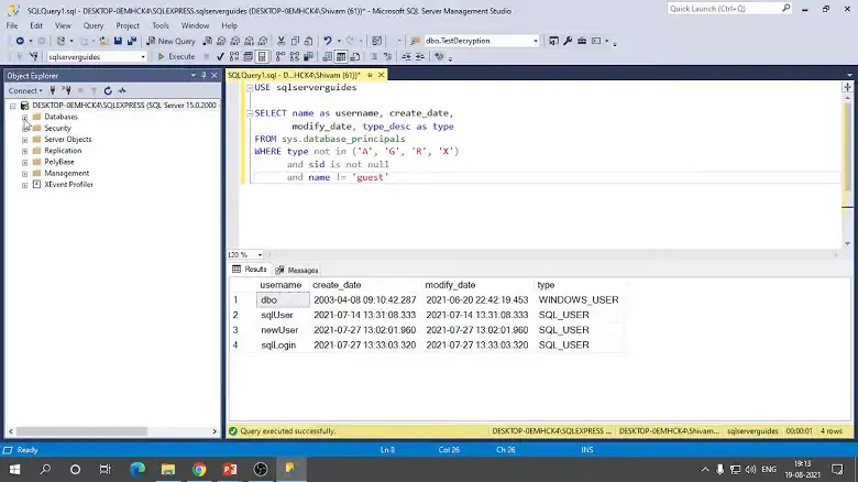 Using SQL Server Management Studio