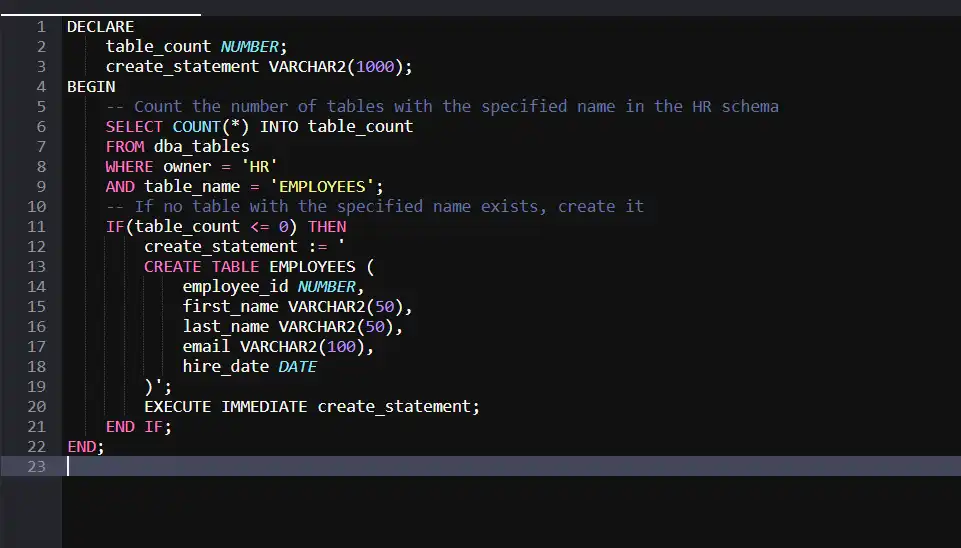 CREATE TABLE IF NOT EXISTS: Oracle