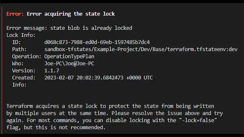 Error Acquiring the State Lock