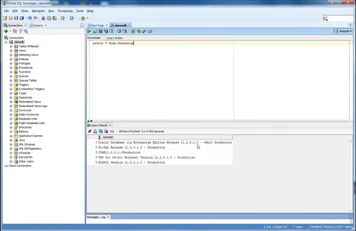 Query to Check Oracle Version in SQL Developer
