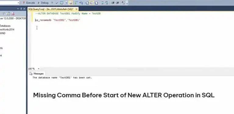 Missing Comma Before Start of New ALTER Operation in SQL