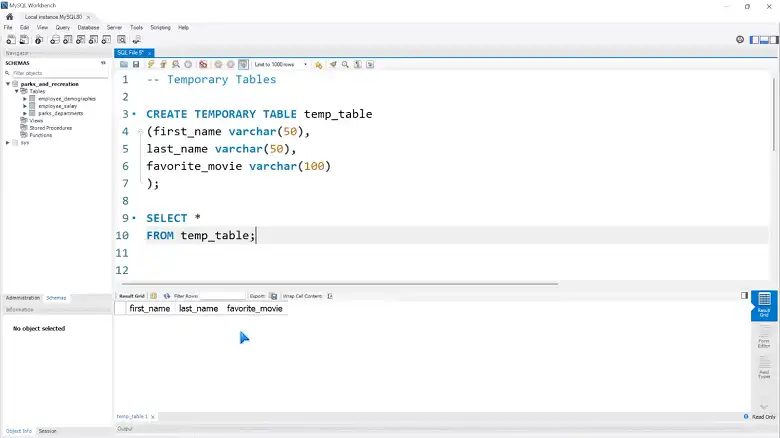 Temporary Tables in SQL