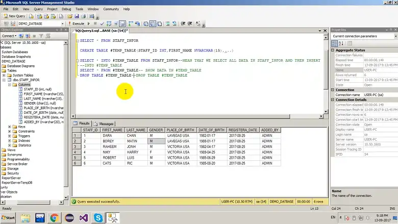 Creating a Temporary Table with SELECT * INTO