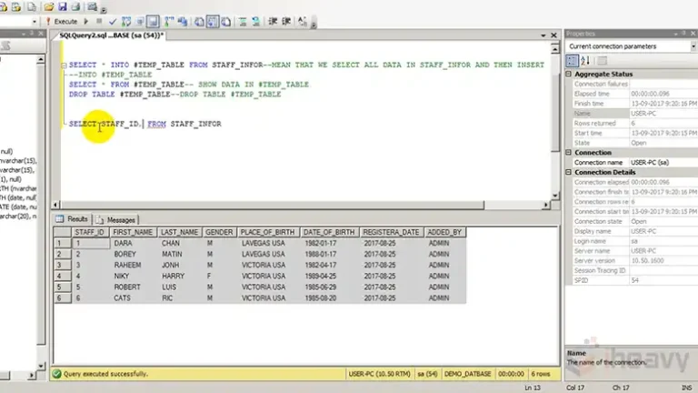 SELECT * INTO TEMP TABLE